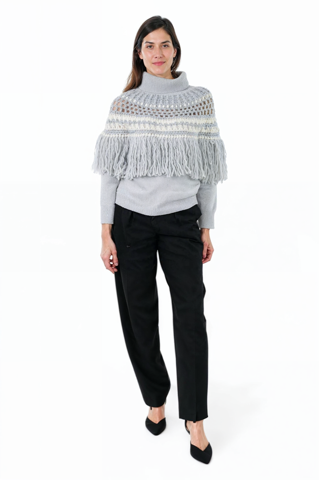 Fabiana Filippi Light Grey Fringed Turtleneck Sweater