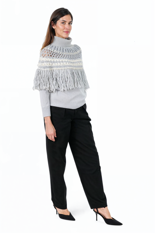 Fabiana Filippi Light Grey Fringed Turtleneck Sweater