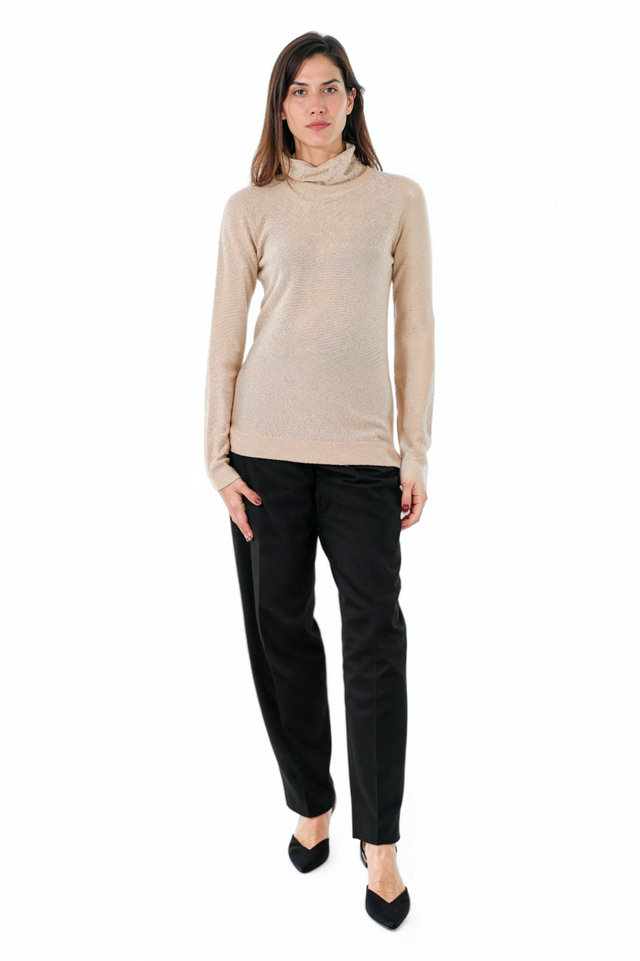 Fabiana Filippi Shimmering Light Beige Turtleneck Sweater