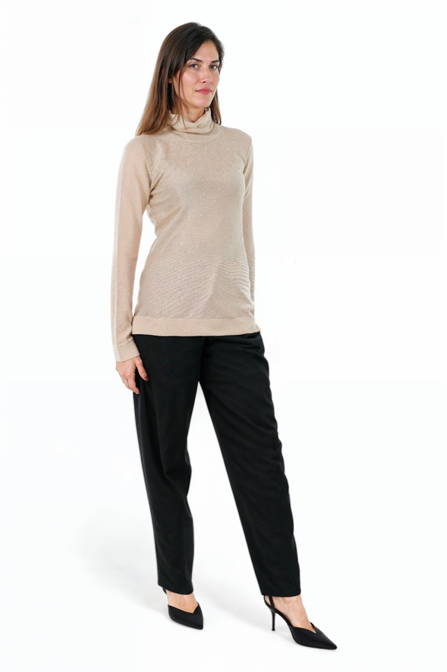 Fabiana Filippi Shimmering Light Beige Turtleneck Sweater