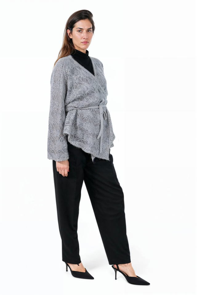 Fabiana Filippi Gray Textured Wrap Jacket with Tie Belt