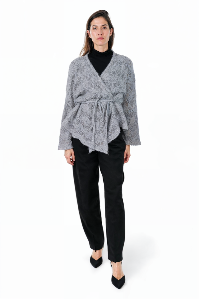 Fabiana Filippi Gray Textured Wrap Jacket with Tie Belt