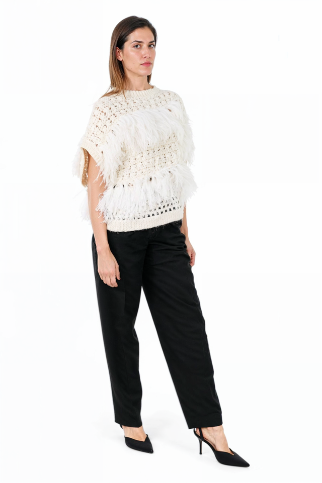 Fabiana Filippi Feather-Embellished Crochet Top - Ivory