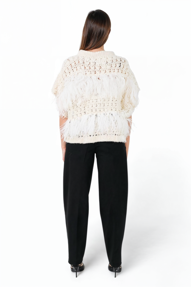 Fabiana Filippi Feather-Embellished Crochet Top - Ivory