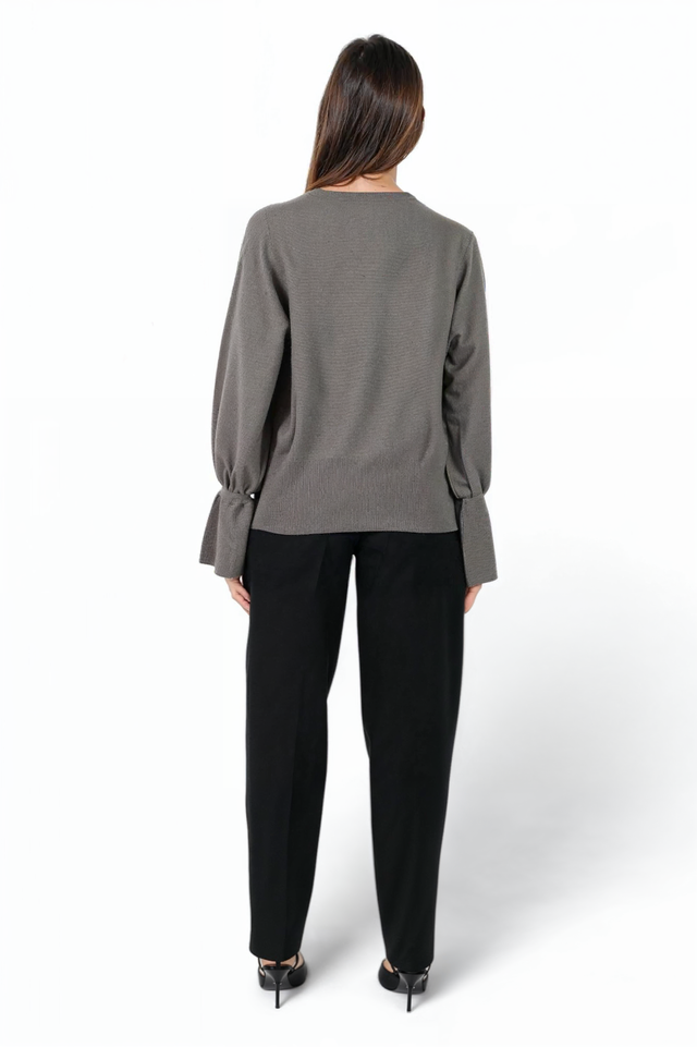 Fabiana Filippi Taupe Relaxed Knit Top with Bell Sleeves