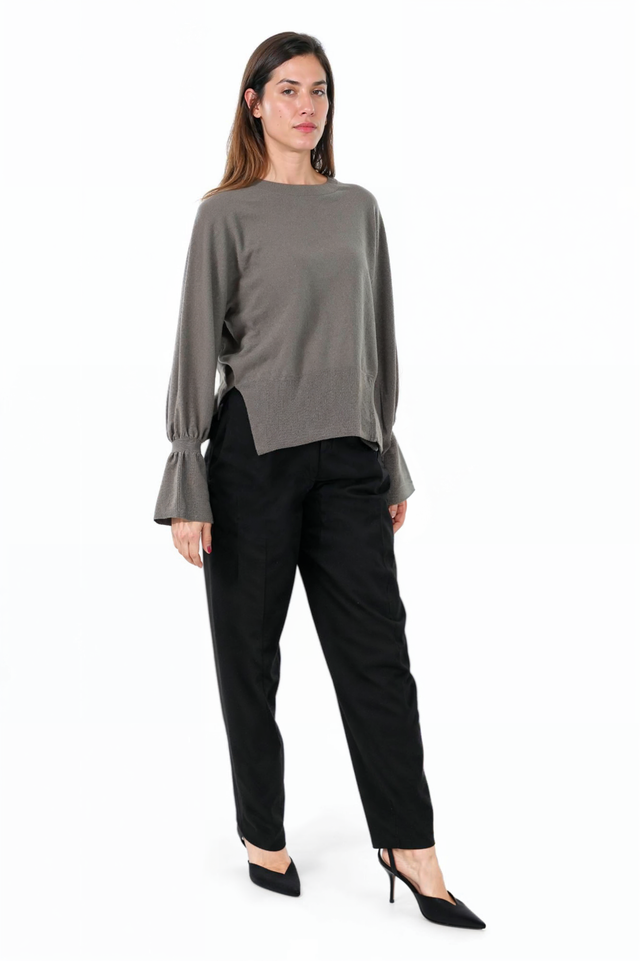 Fabiana Filippi Taupe Relaxed Knit Top with Bell Sleeves