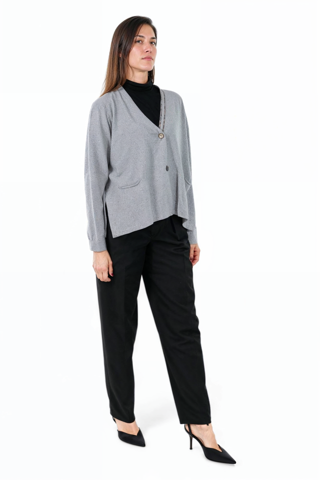 Fabiana Filippi Grey Button-Up Cardigan with Pocket Detail