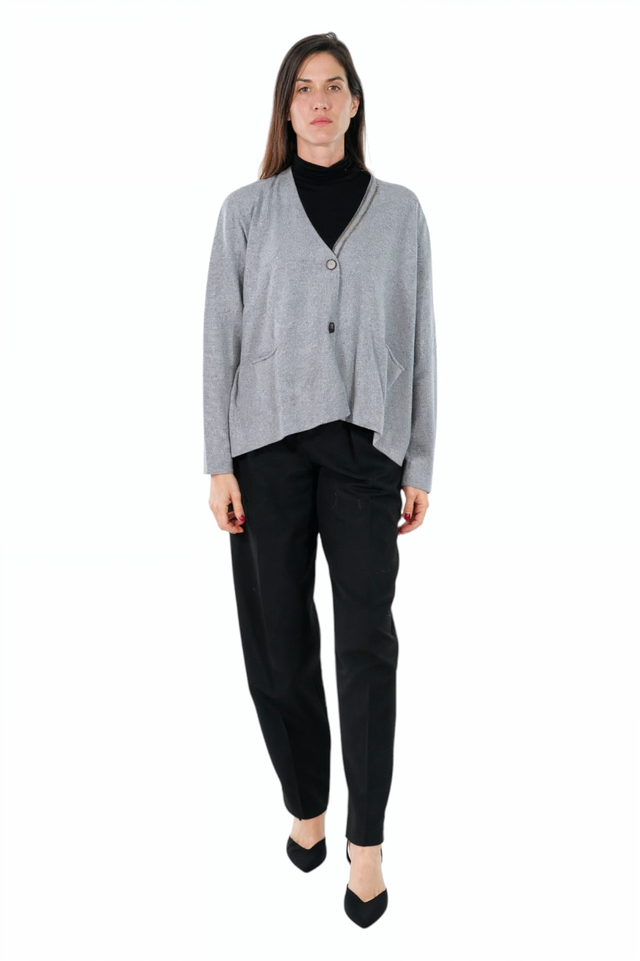 Fabiana Filippi Grey Button-Up Cardigan with Pocket Detail