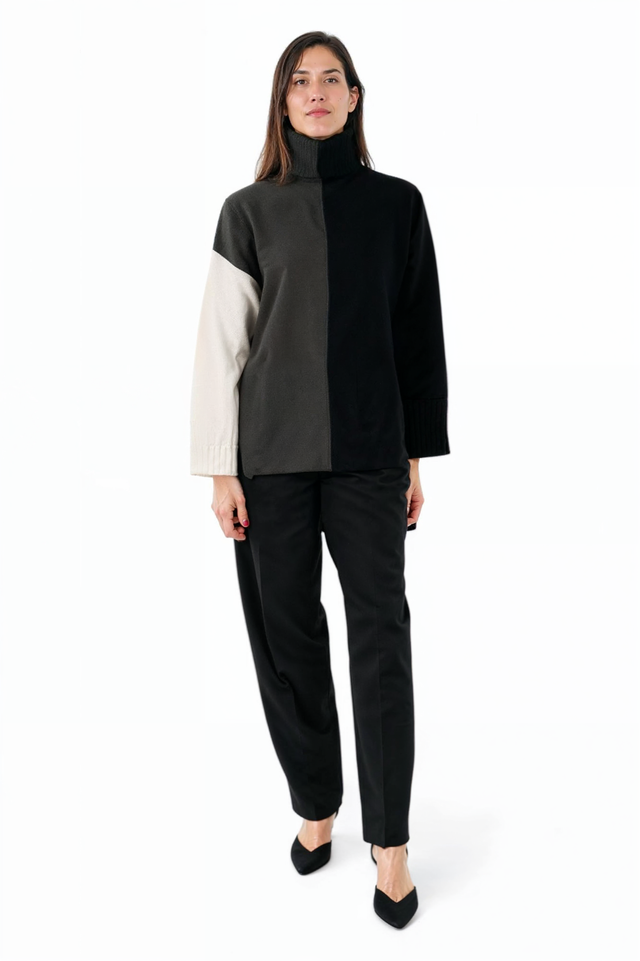 Fabiana Filippi Color Block Turtleneck Sweater - Black, Grey & Ivory