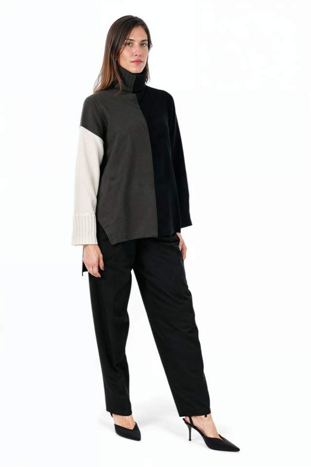 Fabiana Filippi Color Block Turtleneck Sweater - Black, Grey & Ivory