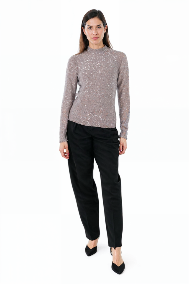 Fabiana Filippi Light Pink Sequin Turtleneck Top