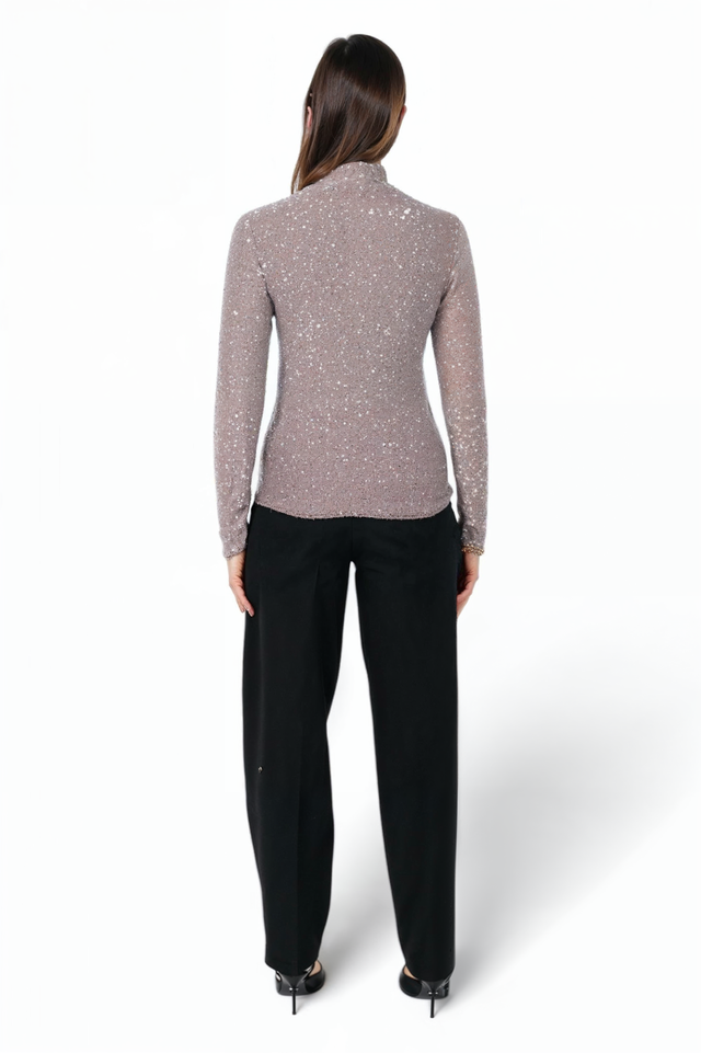 Fabiana Filippi Light Pink Sequin Turtleneck Top