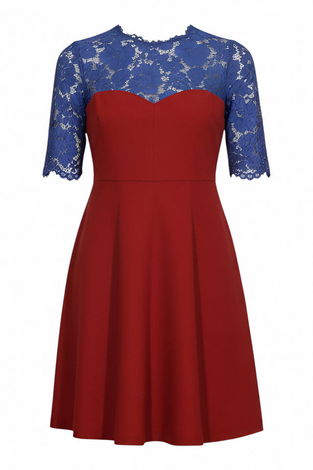 Valentino Black Lace Overlay Fit-and-Flare Dress