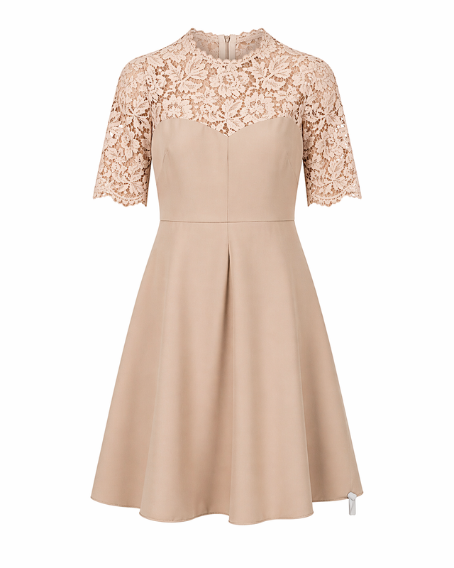 Valentino Lace Panel Mini Dress in Beige