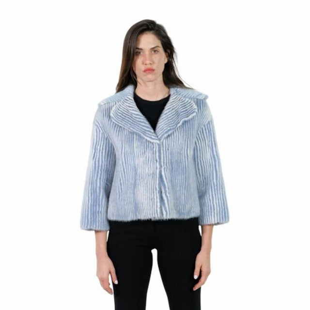 Valentino Powder Blue Striped Mink Fur Jacket