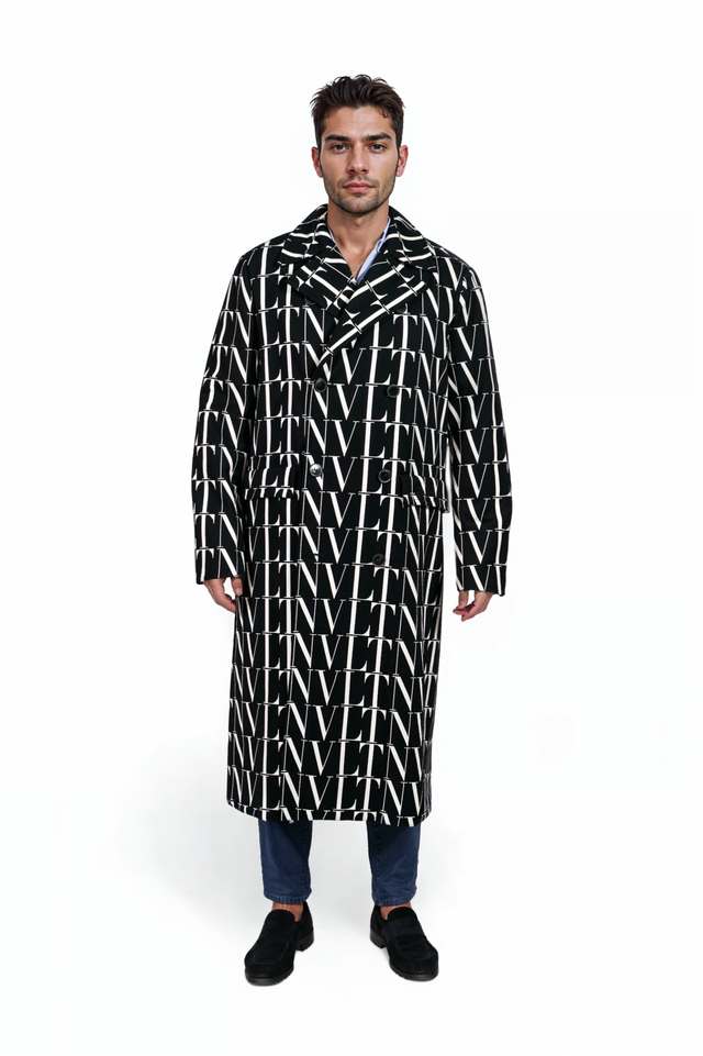 Valentino All-Over VLTN Monogram Wool Trench Coat