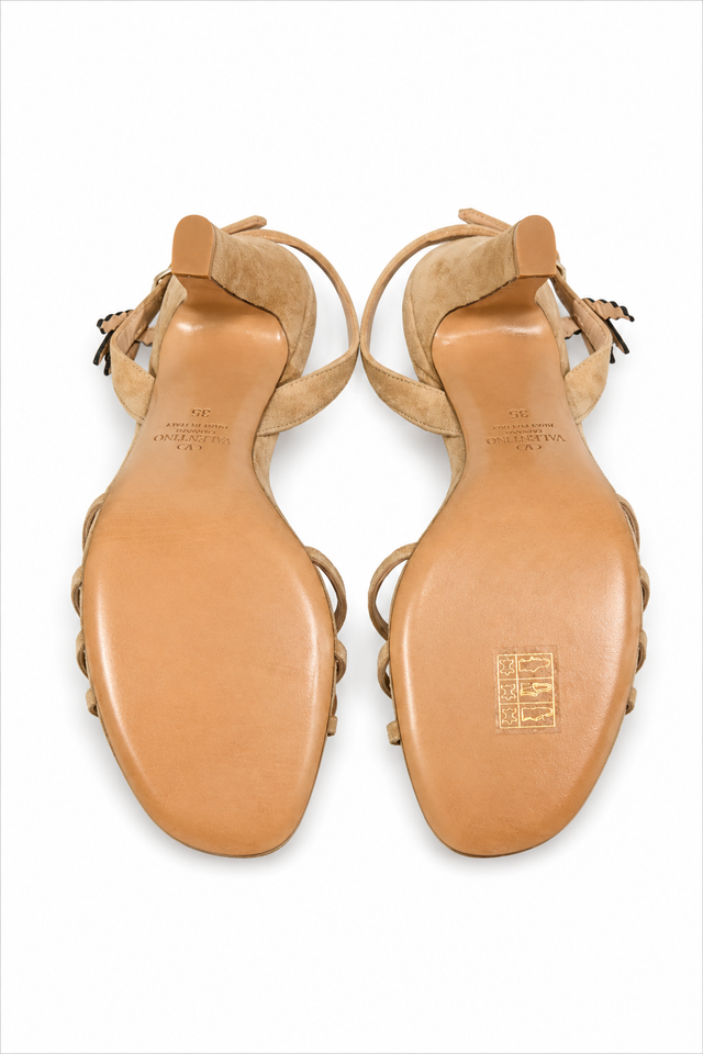 Valentino Garavani tan Suede Embellished Slingback Sandals