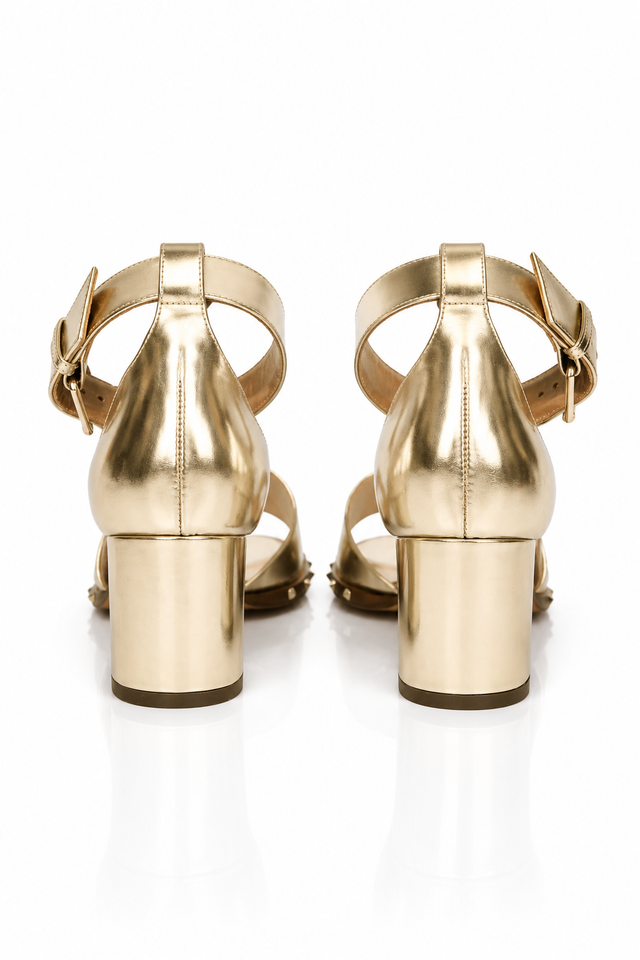 Valentino Garavani Rockstud Metallic Leather Block Heel Sandals