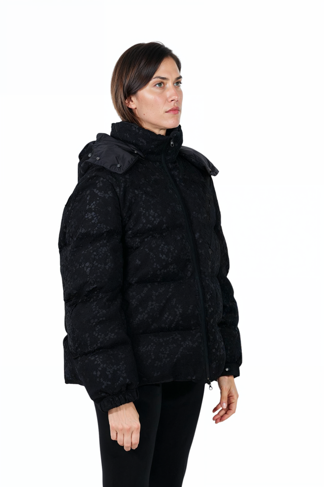 Valentino Black Lace Puffer Jacket with Detachable Hood