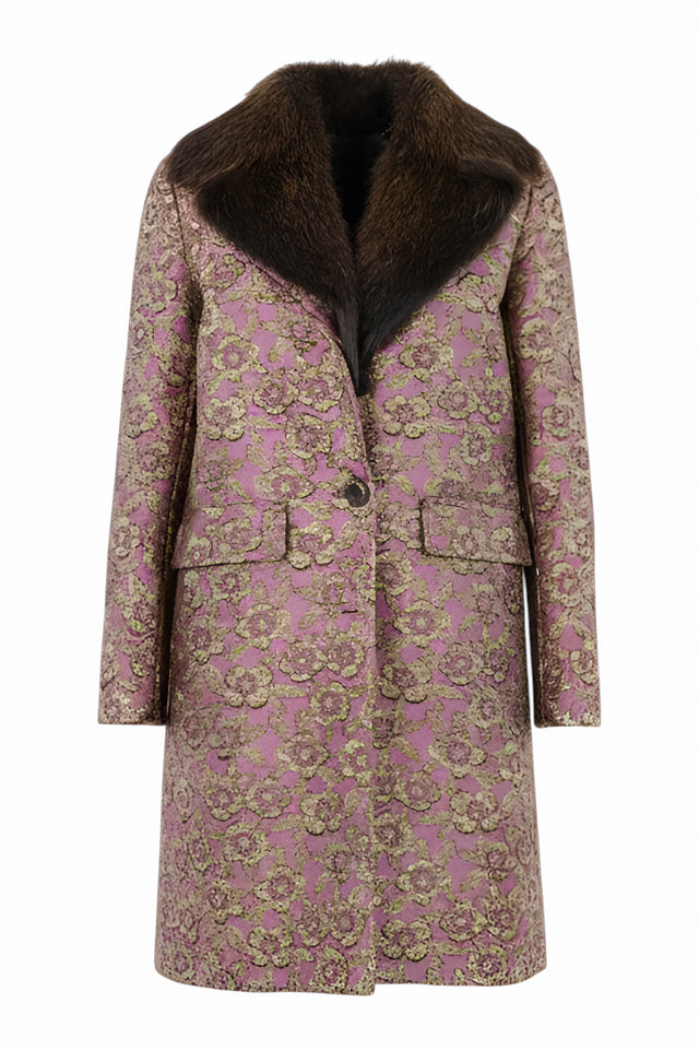 Valentino Brocade Coat with Mink Fur Collar