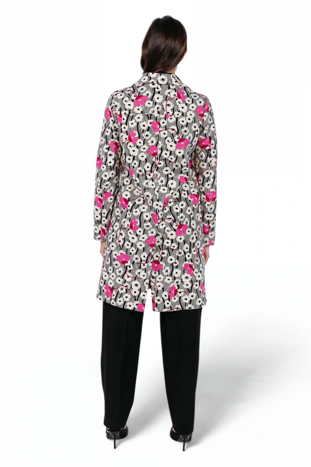 Valentino Pink & Black Floral Print Coat