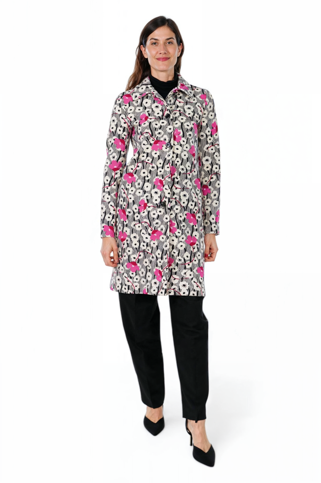 Valentino Pink & Black Floral Print Coat