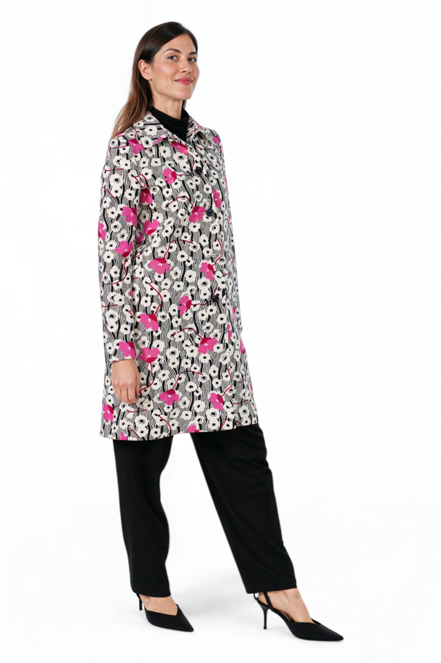 Valentino Pink & Black Floral Print Coat