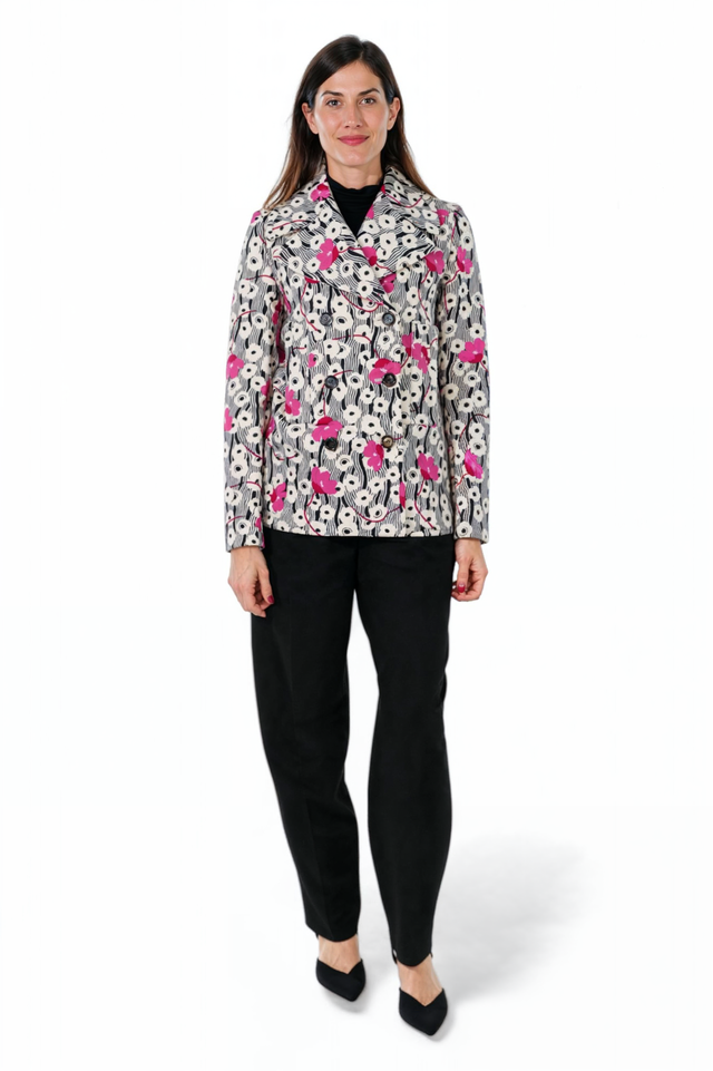 Valentino Pink & Black Floral Print Double-Breasted Jacket