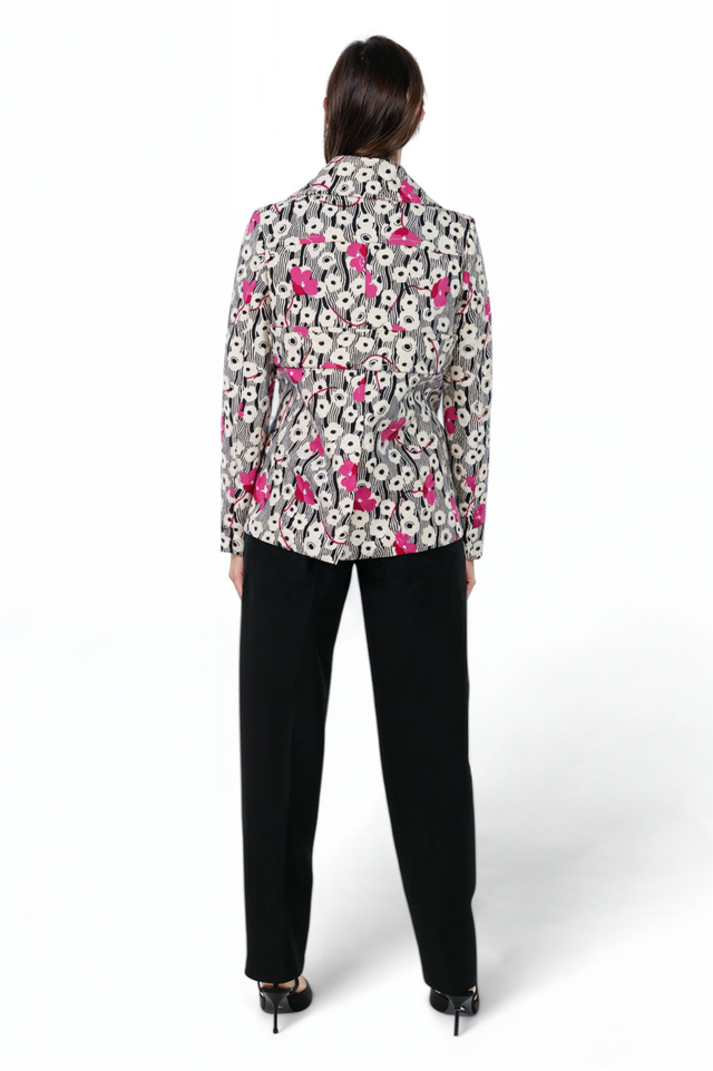 Valentino Pink & Black Floral Print Double-Breasted Jacket