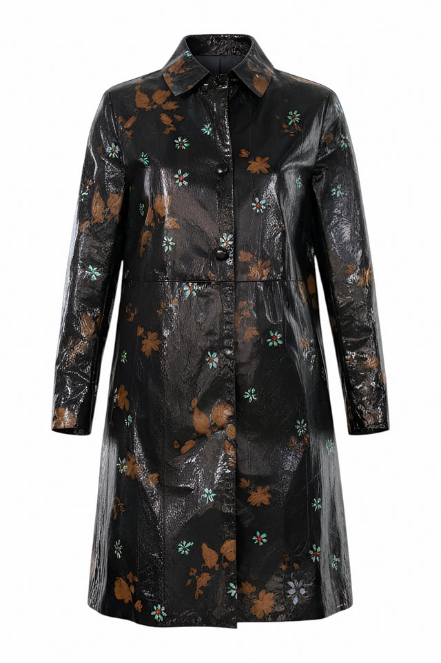 Valentino Black Patent Floral Print Coat