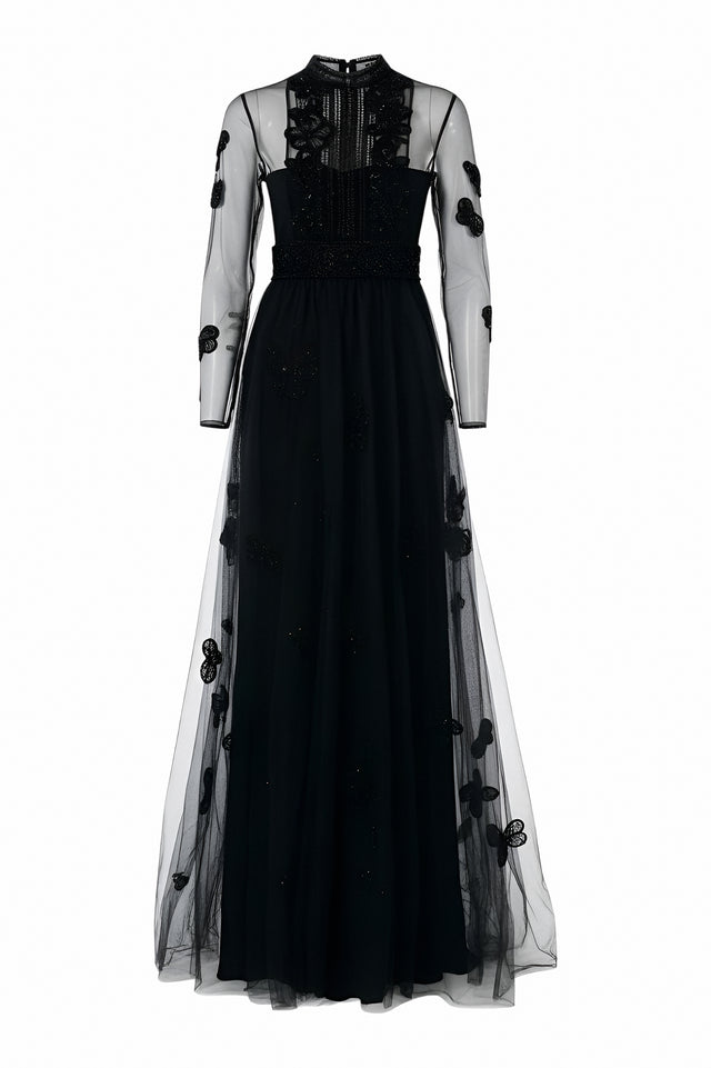 Valentino Embroidered Butterfly Gown - Black Elegance