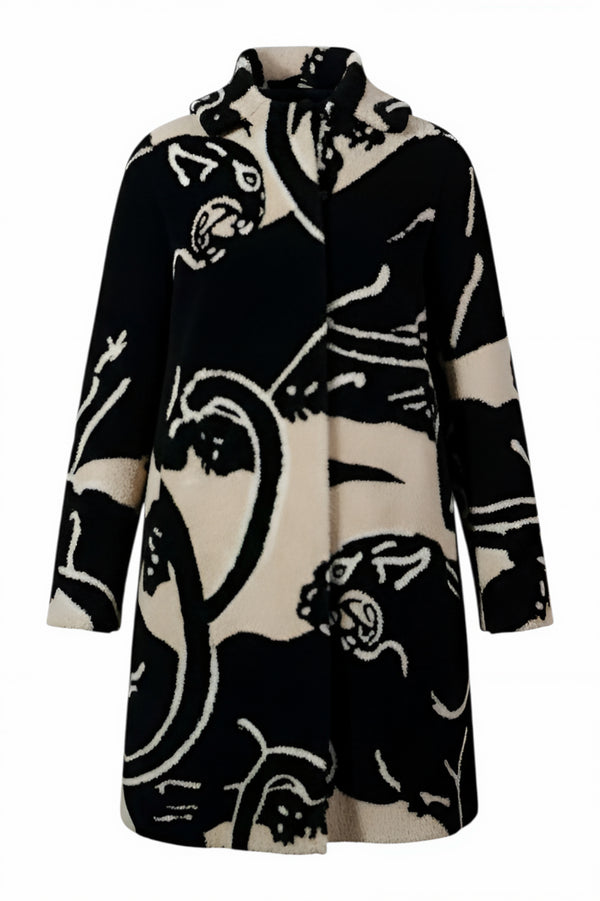 Valentino black and white fur coat with panther motif