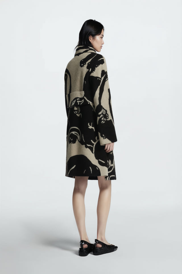 Valentino Black and White Panther Motif Fur Coat