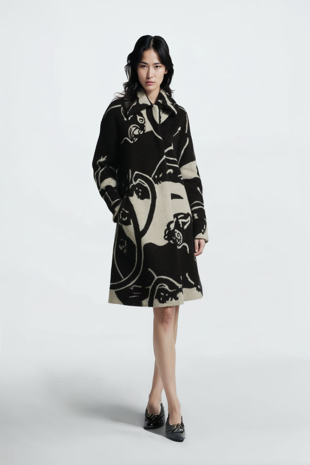 Valentino Black and White Panther Motif Fur Coat