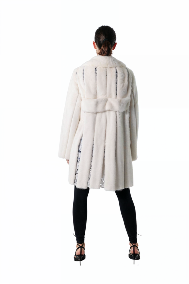 Valentino Ivory Mink Fur Coat with Sheared Accents