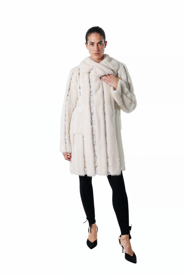 Valentino Ivory Mink Fur Coat with Sheared Accents