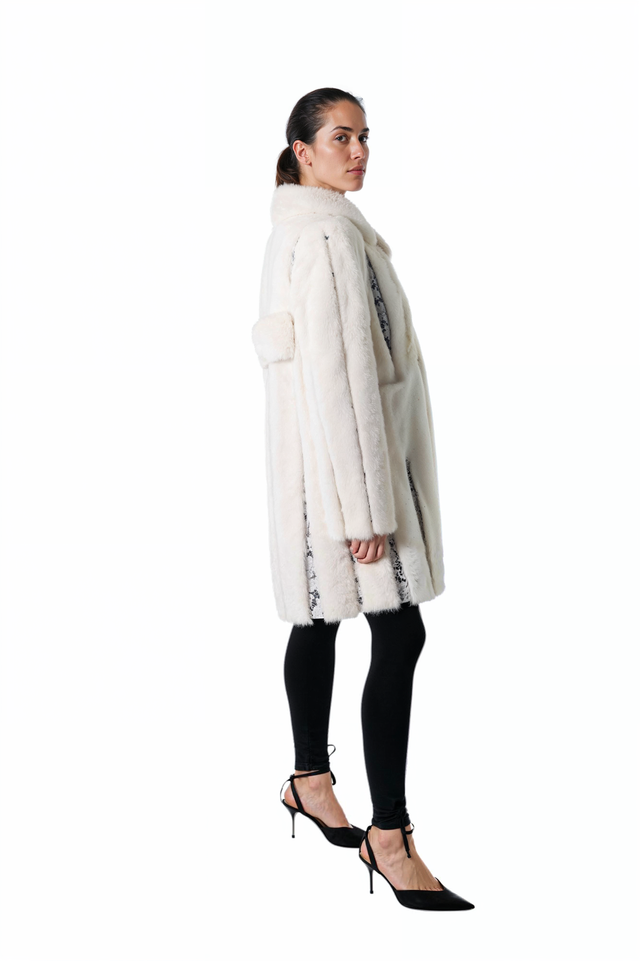 Valentino Ivory Mink Fur Coat with Sheared Accents