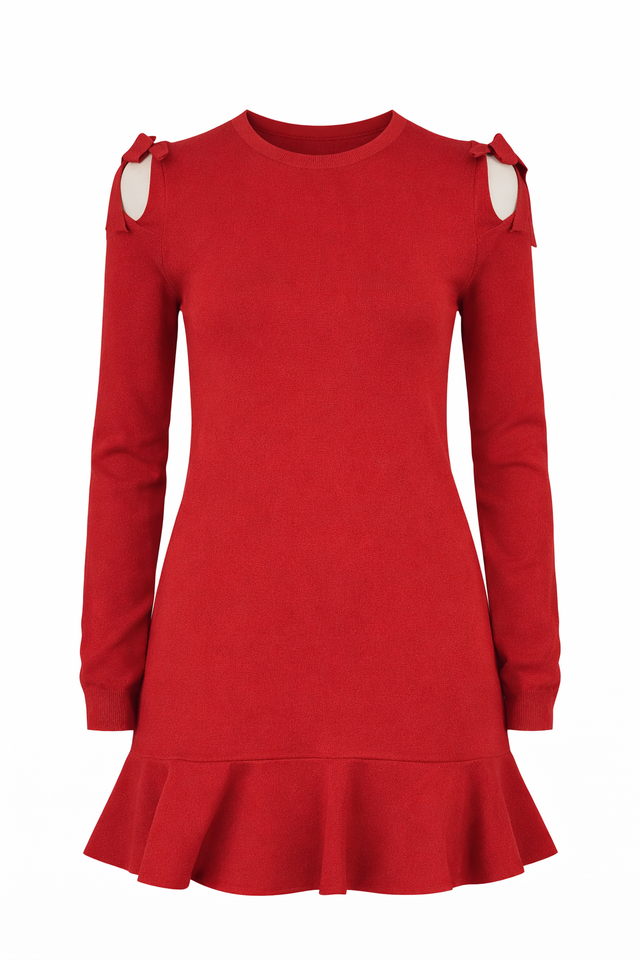 Red Valentino Bow Shoulder Cut-Out Mini Dress in Red