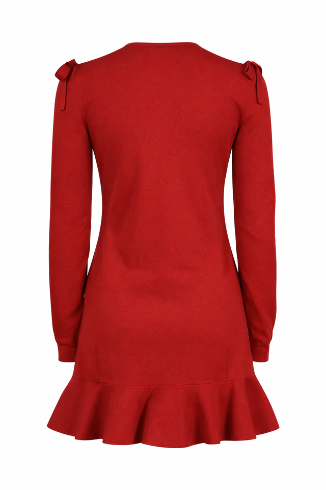 Red Valentino Bow Shoulder Cut-Out Mini Dress in Red