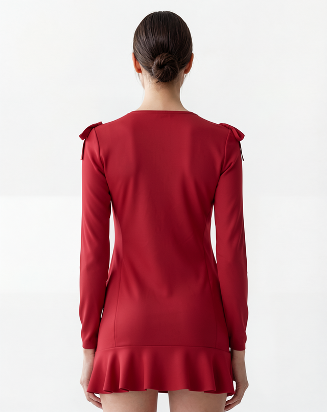 Red Valentino Bow Shoulder Cut-Out Mini Dress in Red