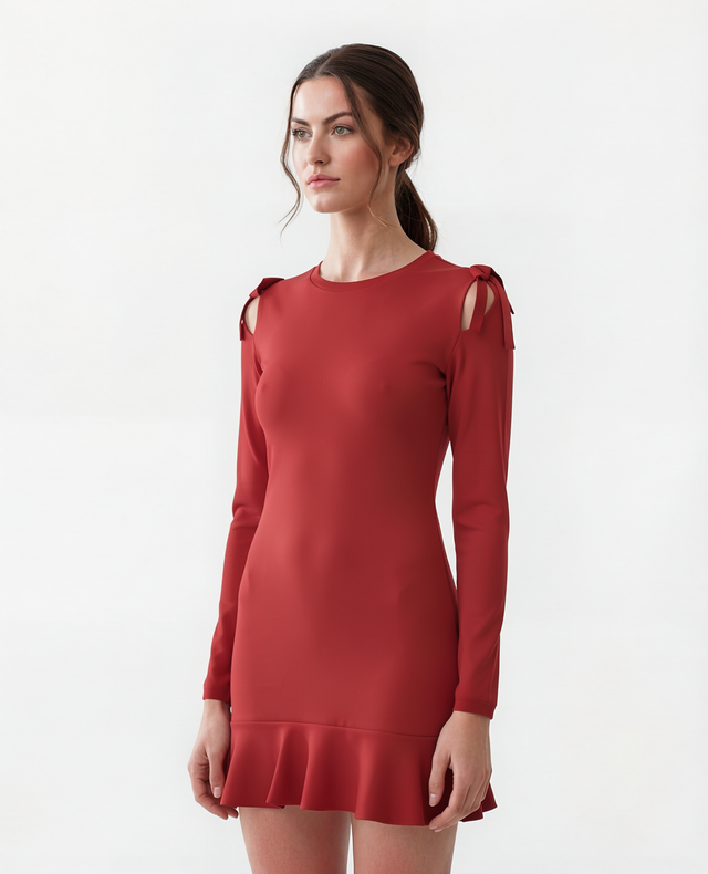 Red Valentino Bow Shoulder Cut-Out Mini Dress in Red