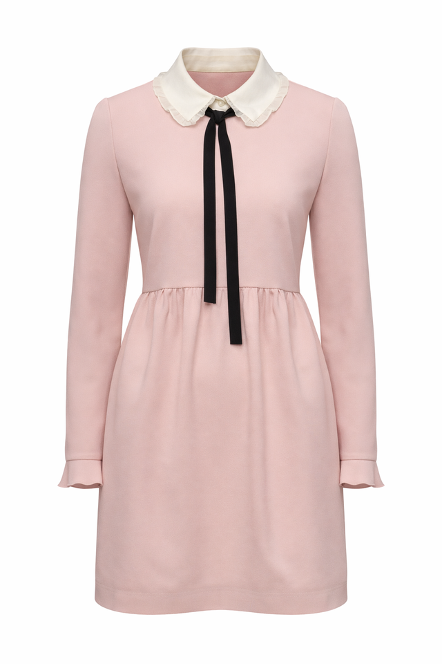 Red Valentino Ruffle Collar Bow Mini Dress in Blush Pink