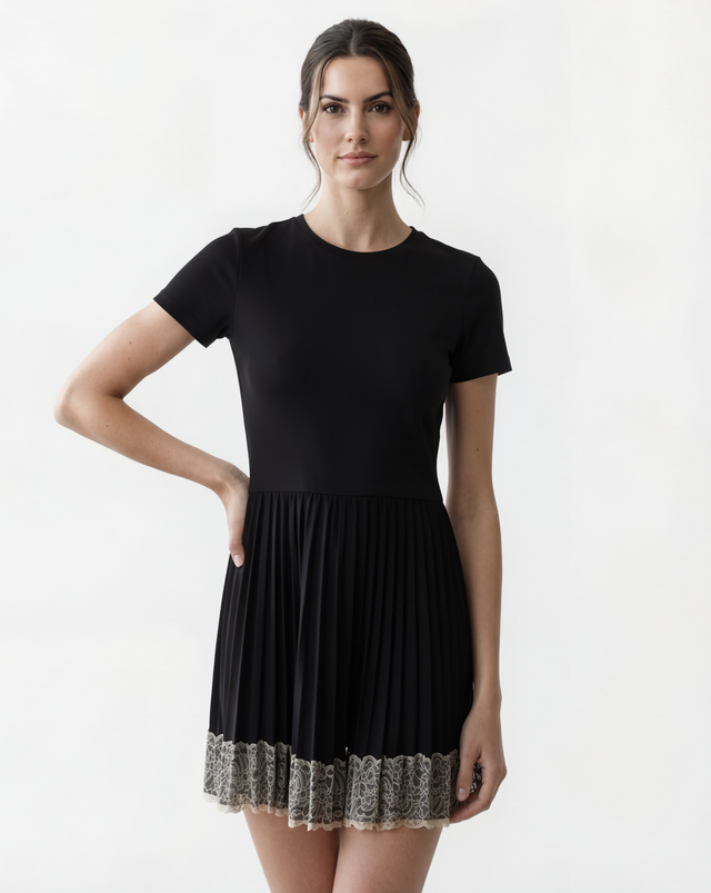 Red Valentino Pleated Mini Dress with Lace Hem in Black – MSA Haute Couture