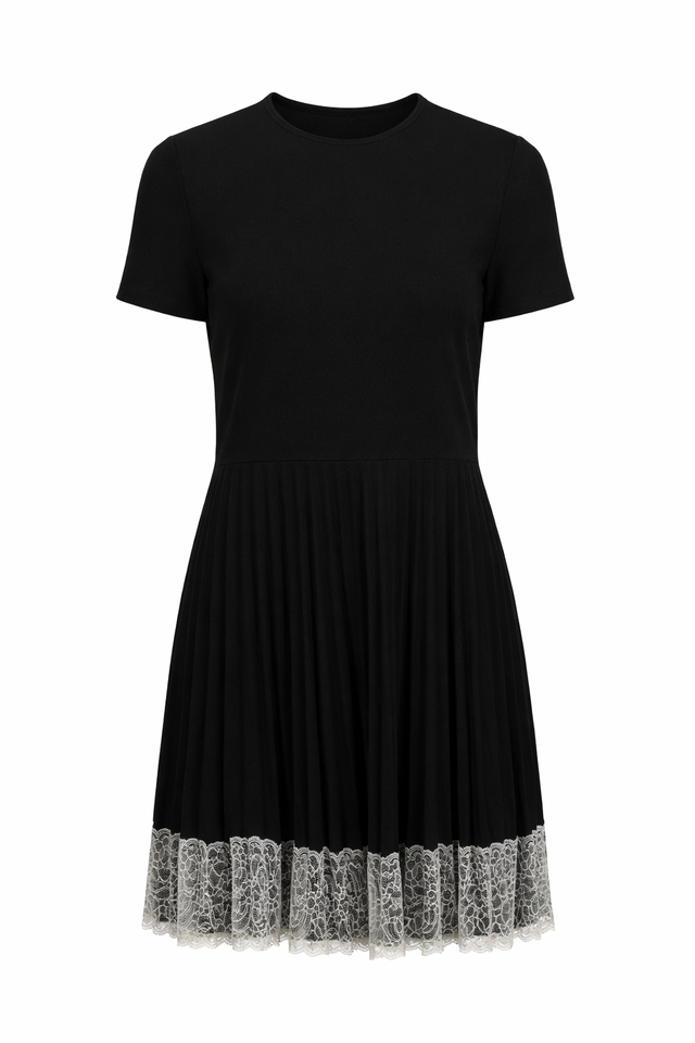 chinese dress ladies Red Valentino Pleated Mini Dress with Lace Hem in Black – MSA Haute Couture