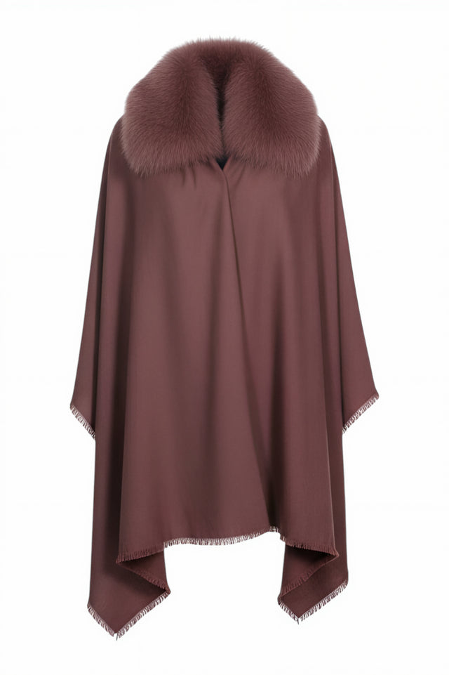 Valentino Garavani Mink Fur Collar Wool Shawl