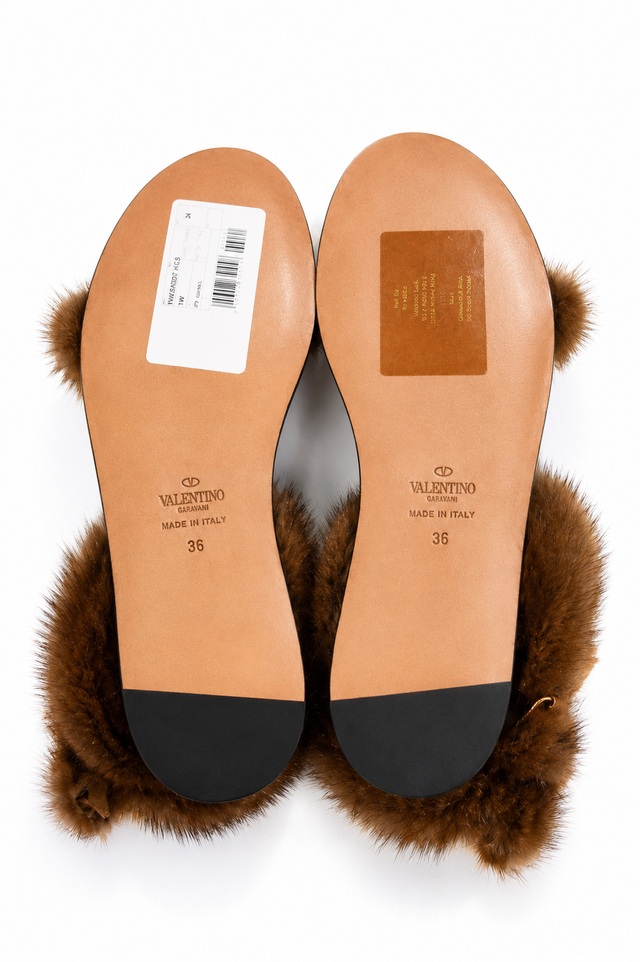 Valentino Garavani Mink Fur Flat Sandals – Grey or Brown