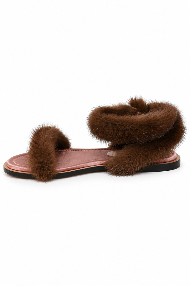 Valentino Garavani Mink Fur Flat Sandals – Grey or Brown