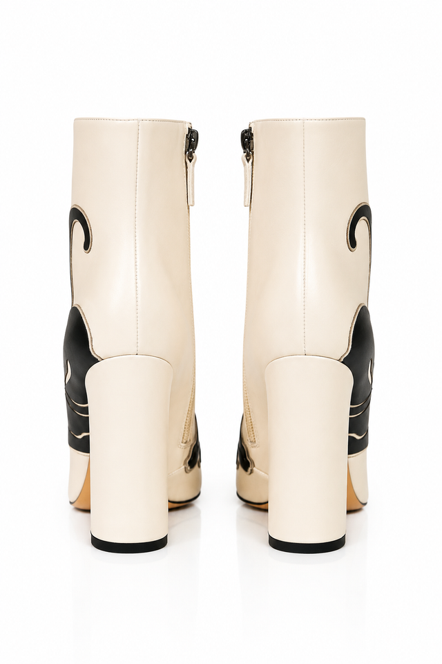 Valentino Garavani Panther Intarsia Leather Ankle Boots – Ivory/Black