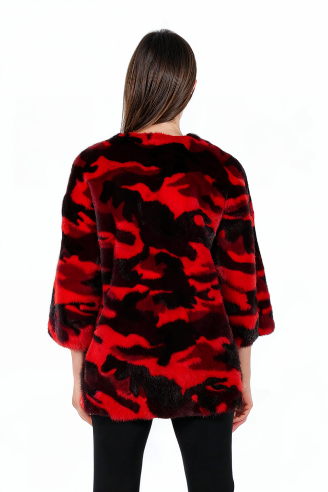 Valentino Red Camo Mink Fur Coat