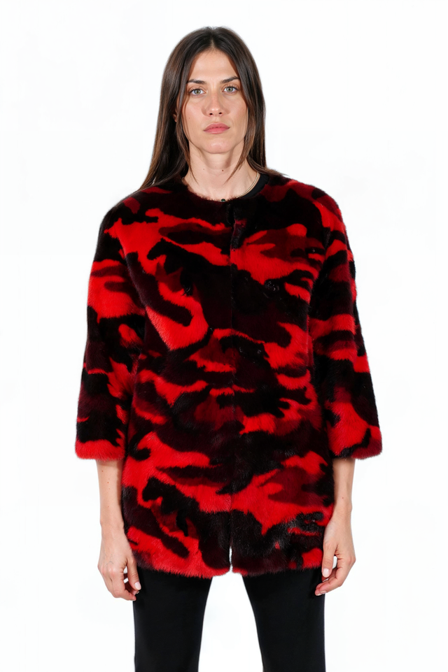 Valentino Red Camo Mink Fur Coat